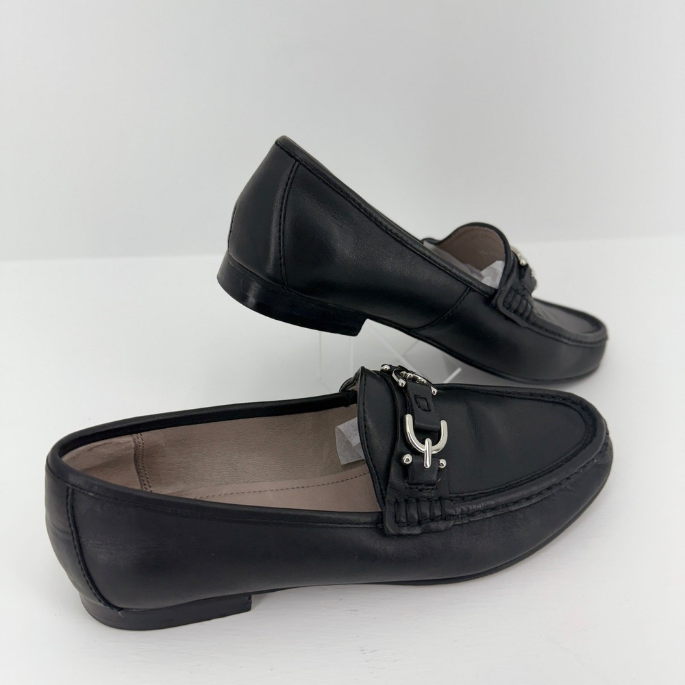 Donald Pliner Womens Black Leather Bit Loafers Silver Hardware Size 9.5 Wide - Picture 4 of 11